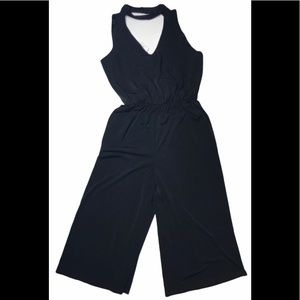 BREATHLESS Medium stretchy black capri romper choker neck